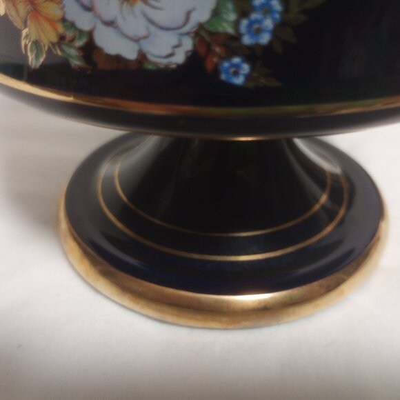 Spyropoulos Cobalt Blue 24k Gold Lidded Candy Dish 9.5" tall - Picture 6 of 9